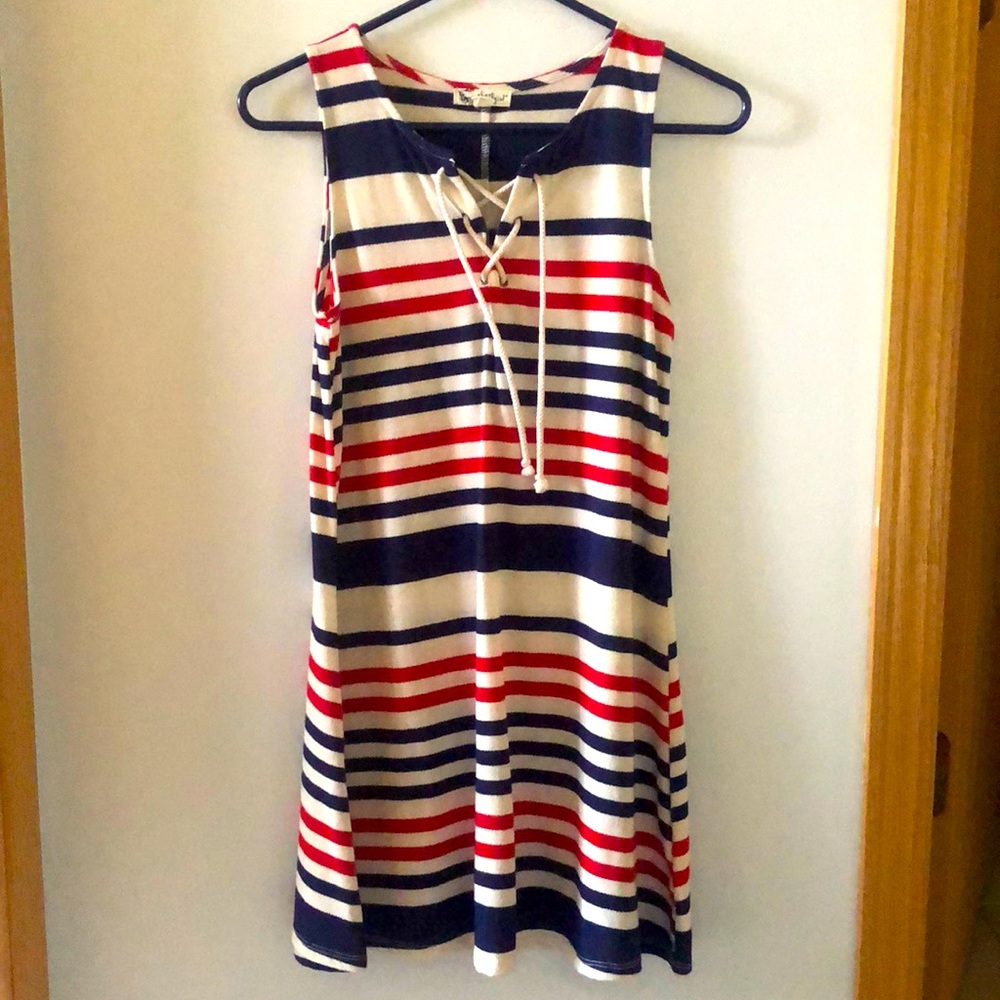 Navy blue, Red and cream stripped summer dress